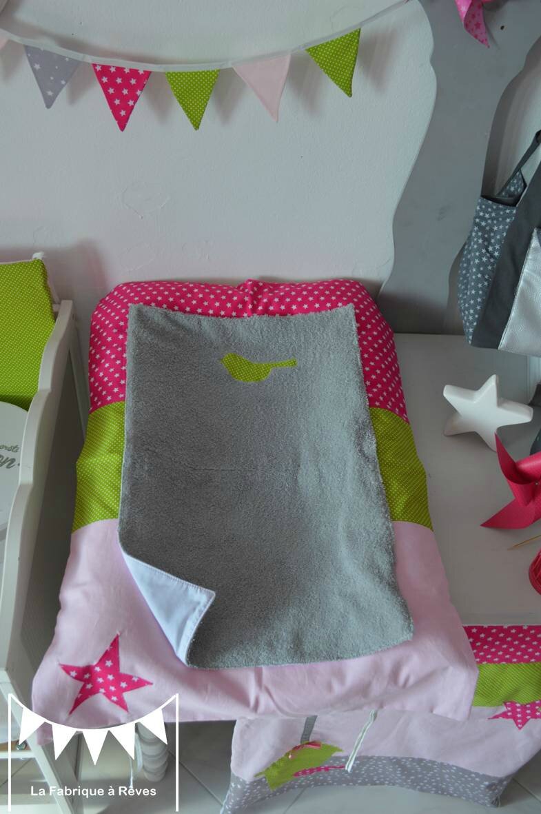 Housse matelas à langer étoiles oiseaux rose poudré rose fuchsia ...