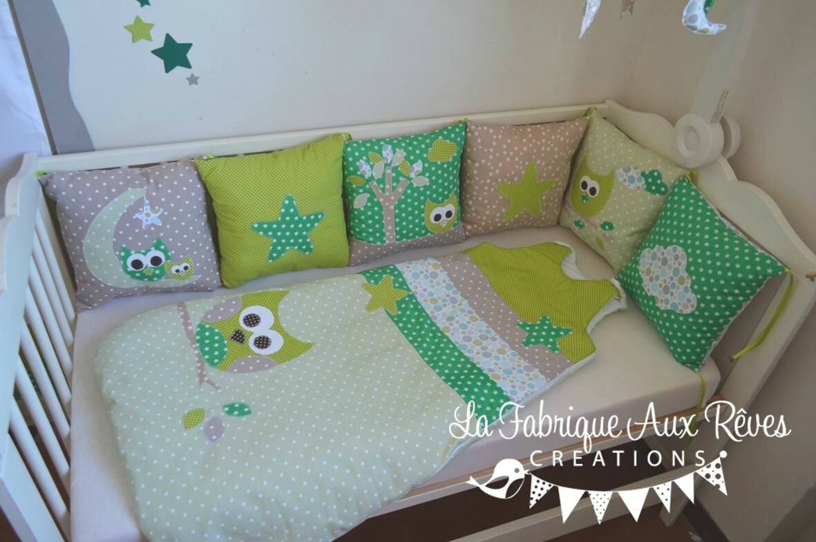 Linge lit bébé gigoteuse tour lit vert anis vert pommme taupe vert ...