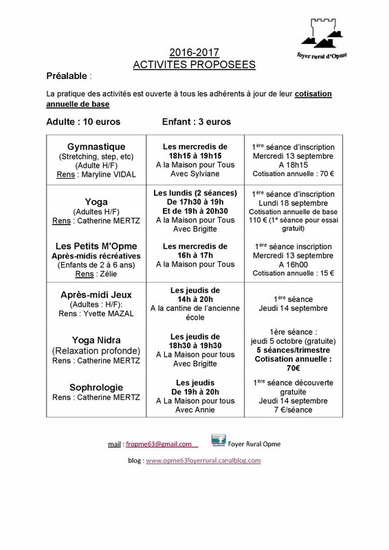 ACTIVITES PROPOSEES ANNEE 2O17 2018 sans num