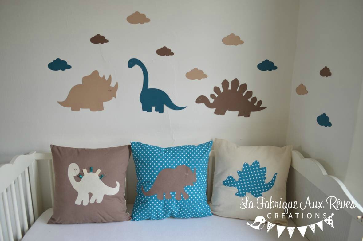 Linge lit bébé et décoration dinosaure bleu pétrole canard, beige ...