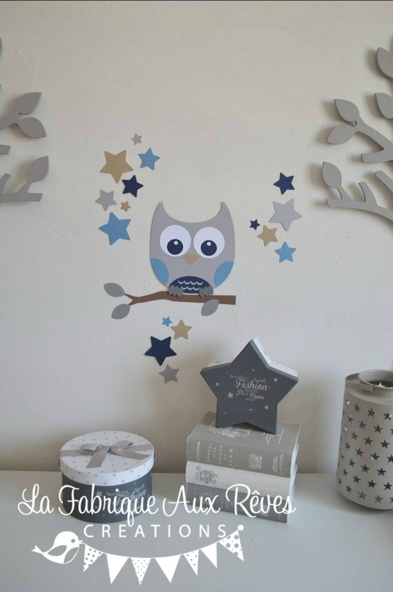 Stickers décoration chambre enfant garçon bébé branche hibou ...