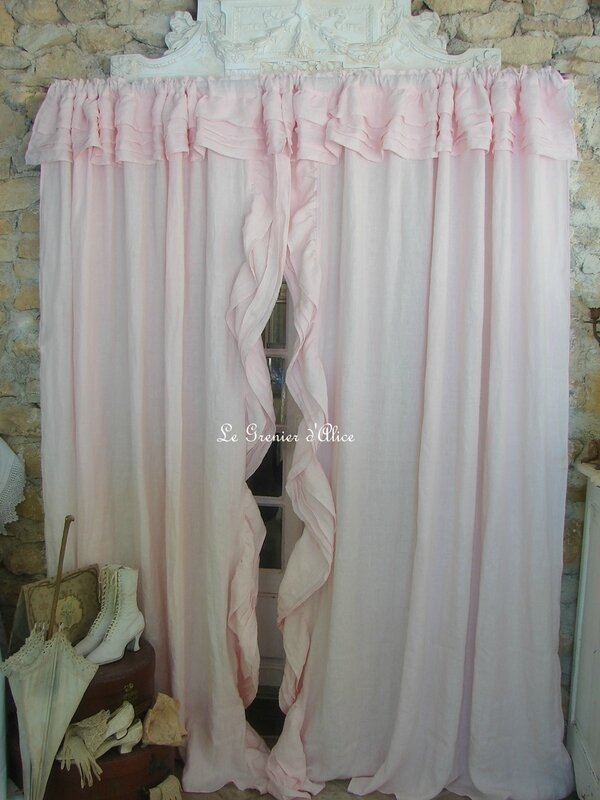 Des rideaux shabby lin rose poudré, le grenier d'alice, le blog ... Rideaux a volant