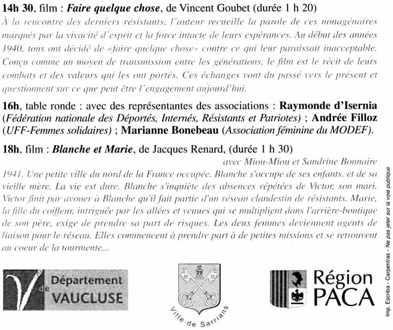 Programme Sarrians 18 avril 2015