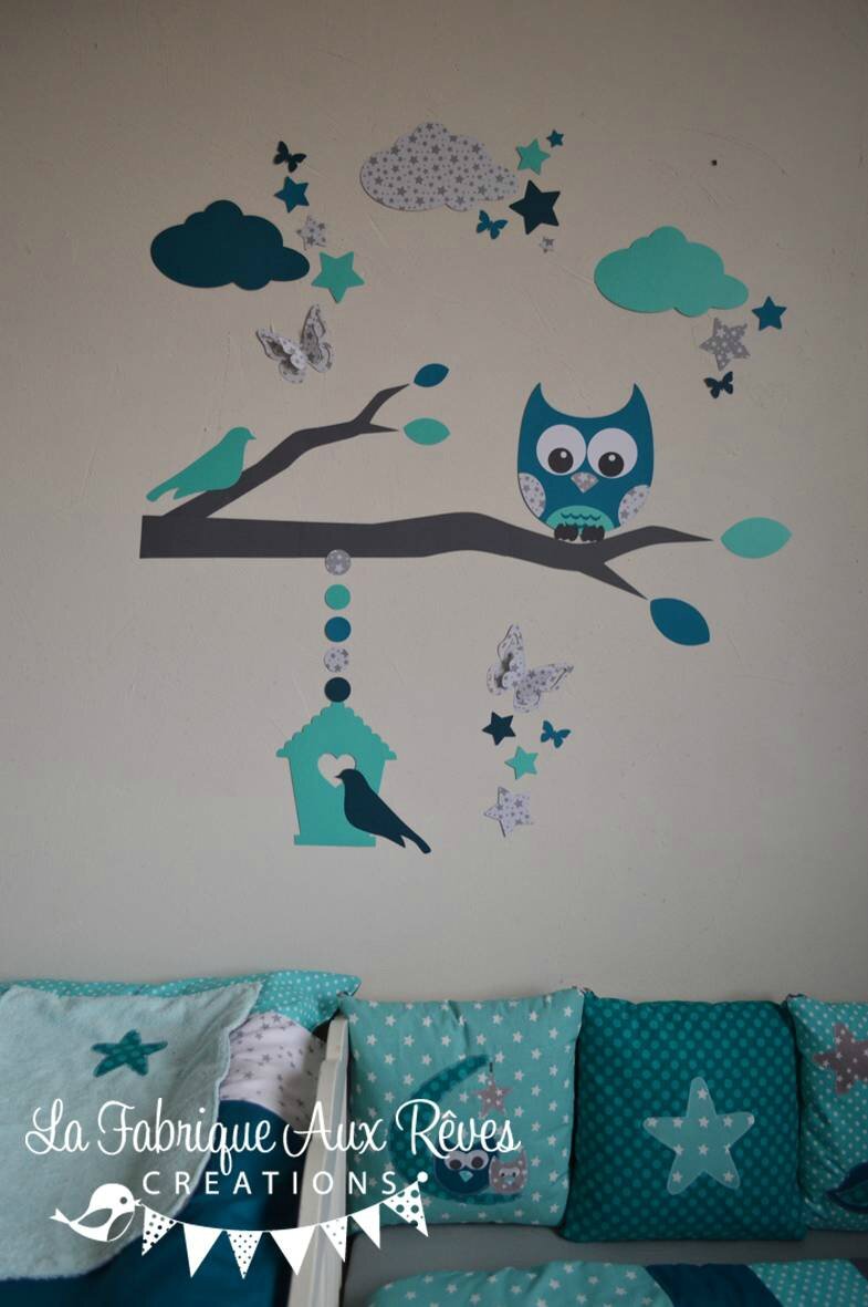 Stickers hibou chouette décoration chambre enfant bébé garçon ...