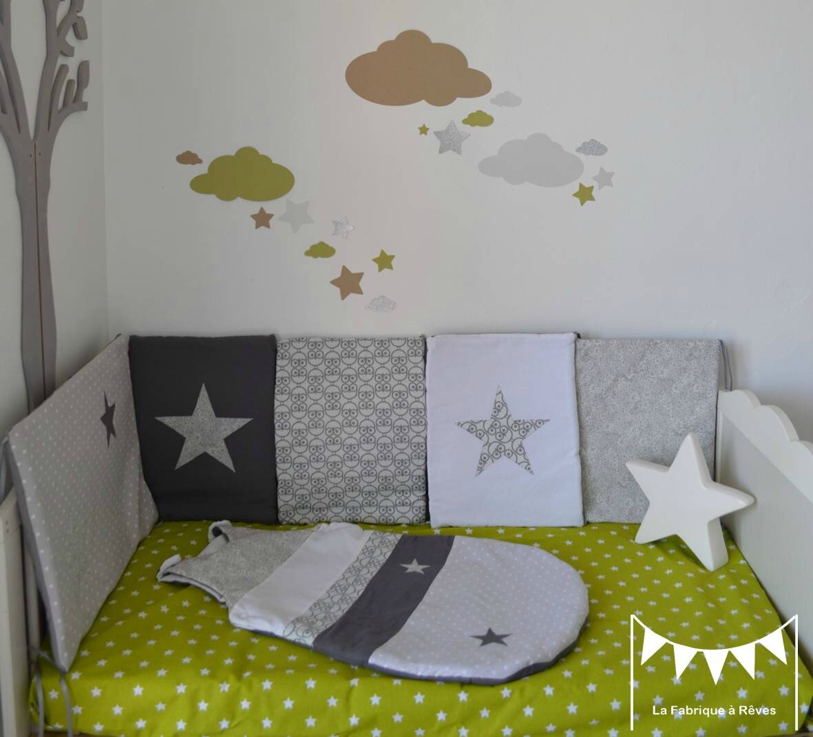 Gigoteuse turbulette tour de lit gris foncé blanc gris clair ...