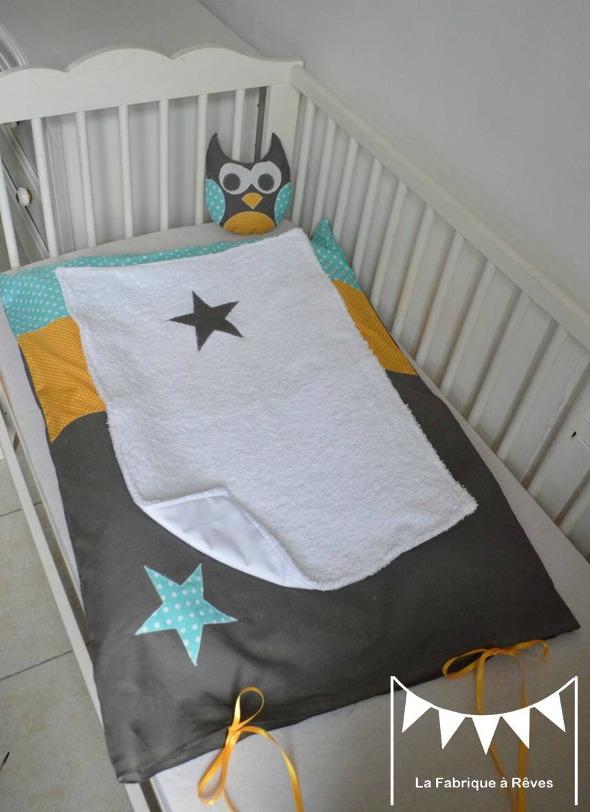 Housse matelas à langer étoiles turquoise jaune moutarde gris ...