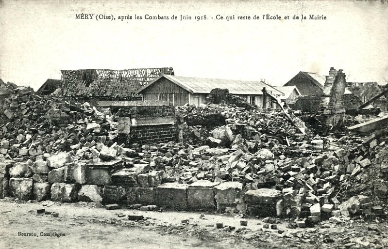 Méry ruines école mairie juin 1918