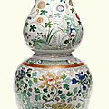 A large famille-verte double-gourd vase, qing dynasty, kangxi period (1662-1722)