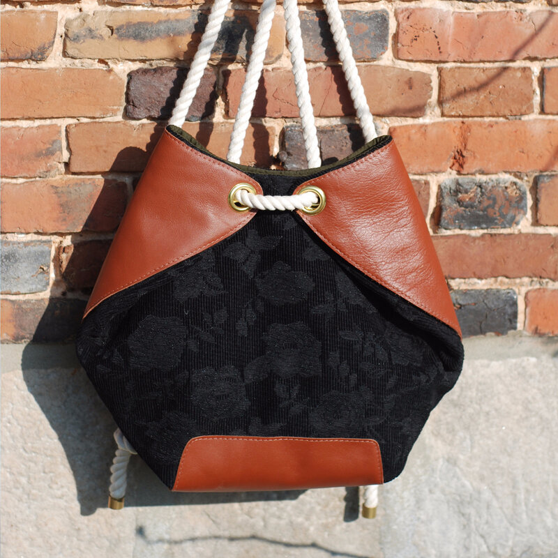 Sac à dos matelot en cuir et tissu noir et marron Made in France - Menthe Poivrée