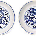 A pair of blue and white 'dragon' dishes, marks and period of guangxu (1875-1908)