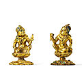 Two miniature gilt-bronze figures of bodhisattvas, tang dynasty (ad 618-907)