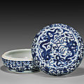 Important wanli mark and of the period blue and white dragon porcelain box and cover
