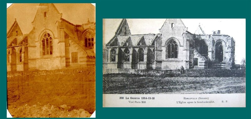 Herleville (Somme),l'église après le bombardement