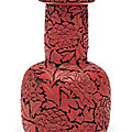 A rare and finely carved red lacquer mallet-form vase, china, ming dynasty, 15th-16th century