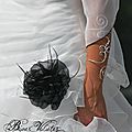 Grand bracelet mariage noir et blanc : bracelet douce pensée argenté avec perles noires