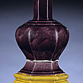 A rare aubergine and yellow glazed hexagonal vase, Ming dynasty, first half of 16th century 