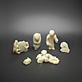 Six jade carvings of boys, yuan dynasty and later