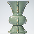 A rare Longquan celadon vase, zun, Yuan-Ming dynasty (1279-1644)