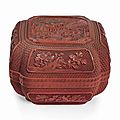 Boîte couverte en laque rouge sculptée, chine, dynastie qing, xviiième siècle