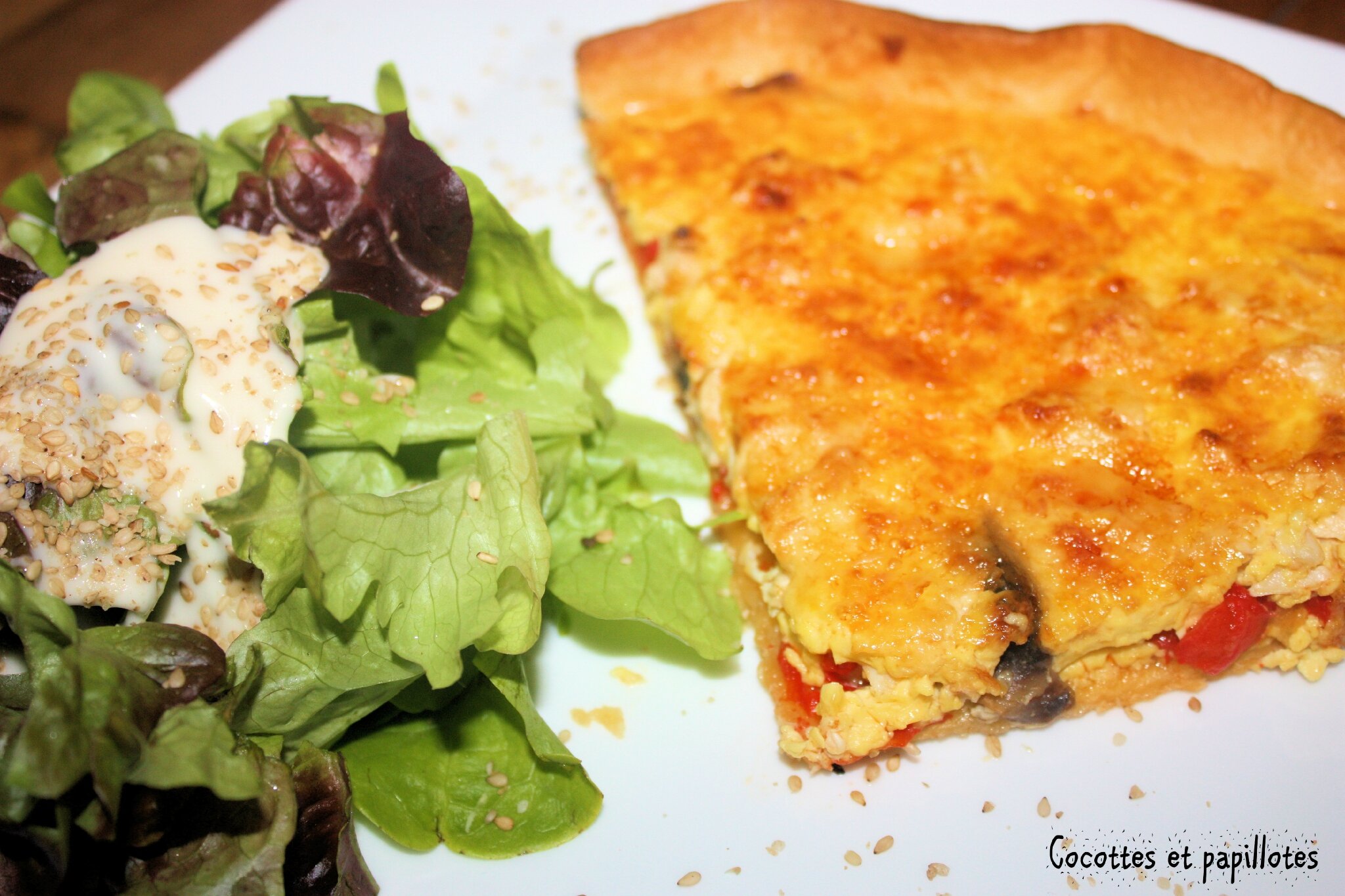 Quiche aux poivrons, champignons et restes de poulet rôti - Cocottes et ...