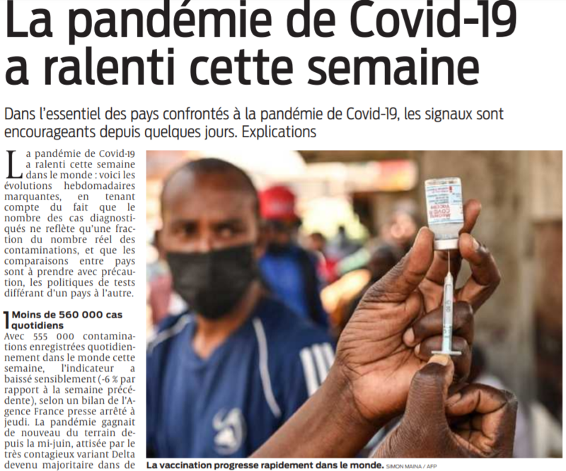 2021 09 18 SO La pandémie de Covid-19 a ralenti cette semaine