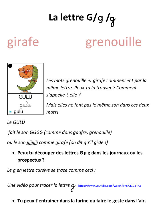 La lettre G - Oscar à la ligne