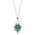 Emerald and diamond pendant, circa 1905