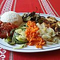 Tagliatelle de légumes et lamelles de poulet épicées
