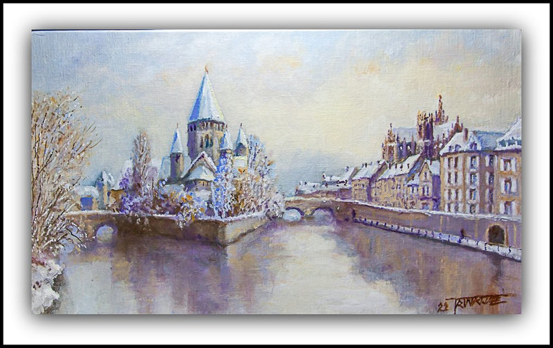 Les quais de la Moselle ( Metz) - Huile sur toile - 46 x 27cm - N° 05 de 22 - -8517