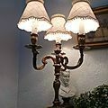 lampe bronze 3 bras patine abat-jour soie sauvage