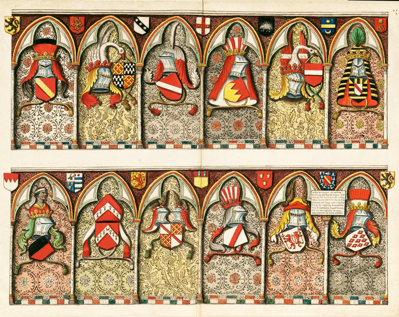 Panneaux des chaises de l'Eglise des Cordeliers de Poitiers ou sont les armes de plusieurs seigneurs tuez à la bataille de Poitiers l'an 1356