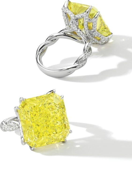 Fancy Intense Yellow Diamond and Diamond Ring, Important Jewels, Jewelry