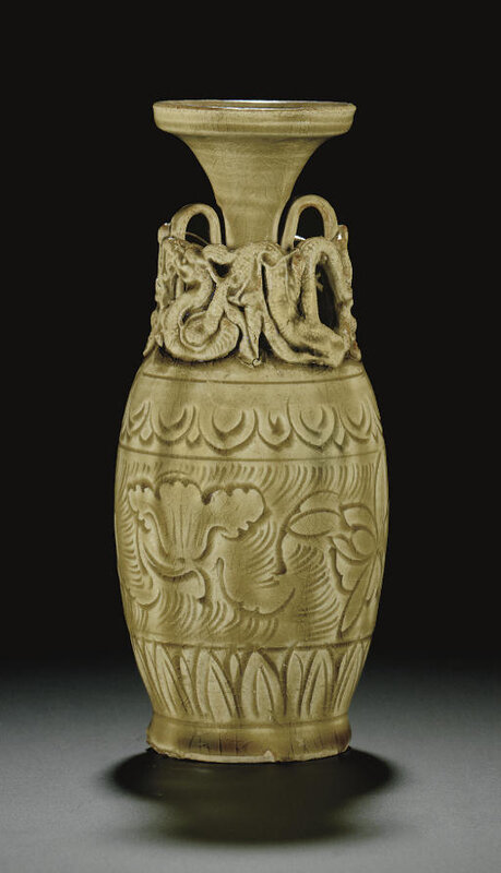 A very rare Yaozhou celadon carved vase, Northern Song dynasty, 11th century