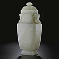 A fine and large pale celadon jade vase and cover, qing dynasty, qianlong period (1736-1795)