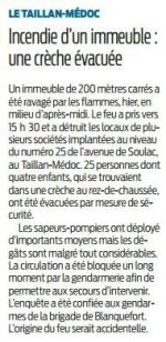 2017 04 19 SO Le Taillan Incendie d'un immeuble une crèche évacuée