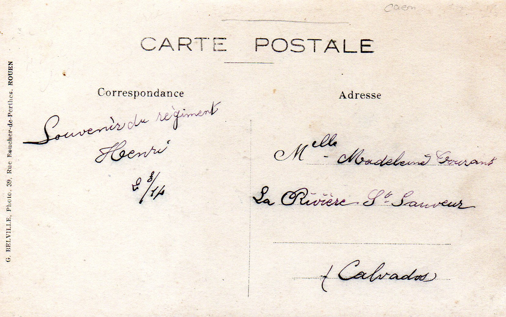 Rouen, caserne Jeanne d'Arc, artilleurs du 43e RAC, groupe de réparation section D Henri Hyacinthe Edmond Tourant 1913 corresp