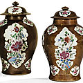 Two famille-rose 'batavia ware' jars and covers, qing dynasty, 18th century 