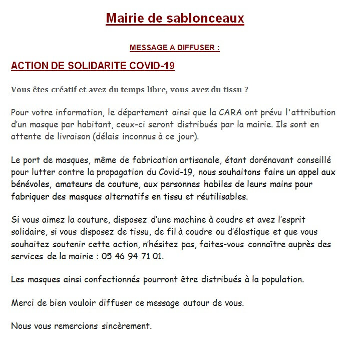 Appel Mairie Sablonceaux