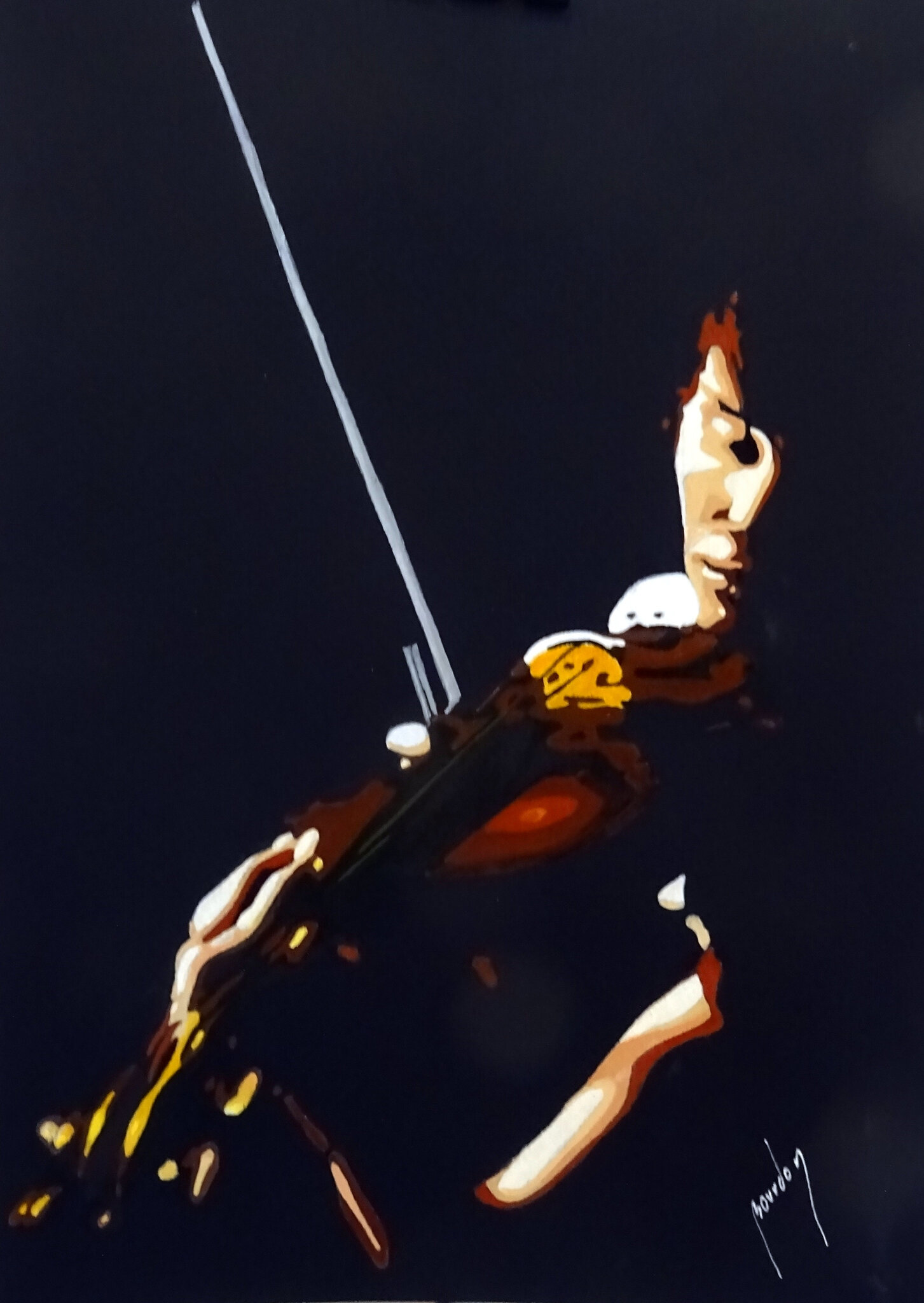 violoniste, mixte sur papier, 30x40 cm