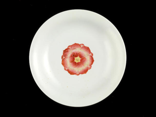 A famille rose 'lotus border' dish, Daoguang seal mark and of the period (1821-1850)