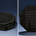 An imperial inscribed octagonal she inkstone, qianlong incised wushu cyclical date, corresponding to 1778 and of the period
