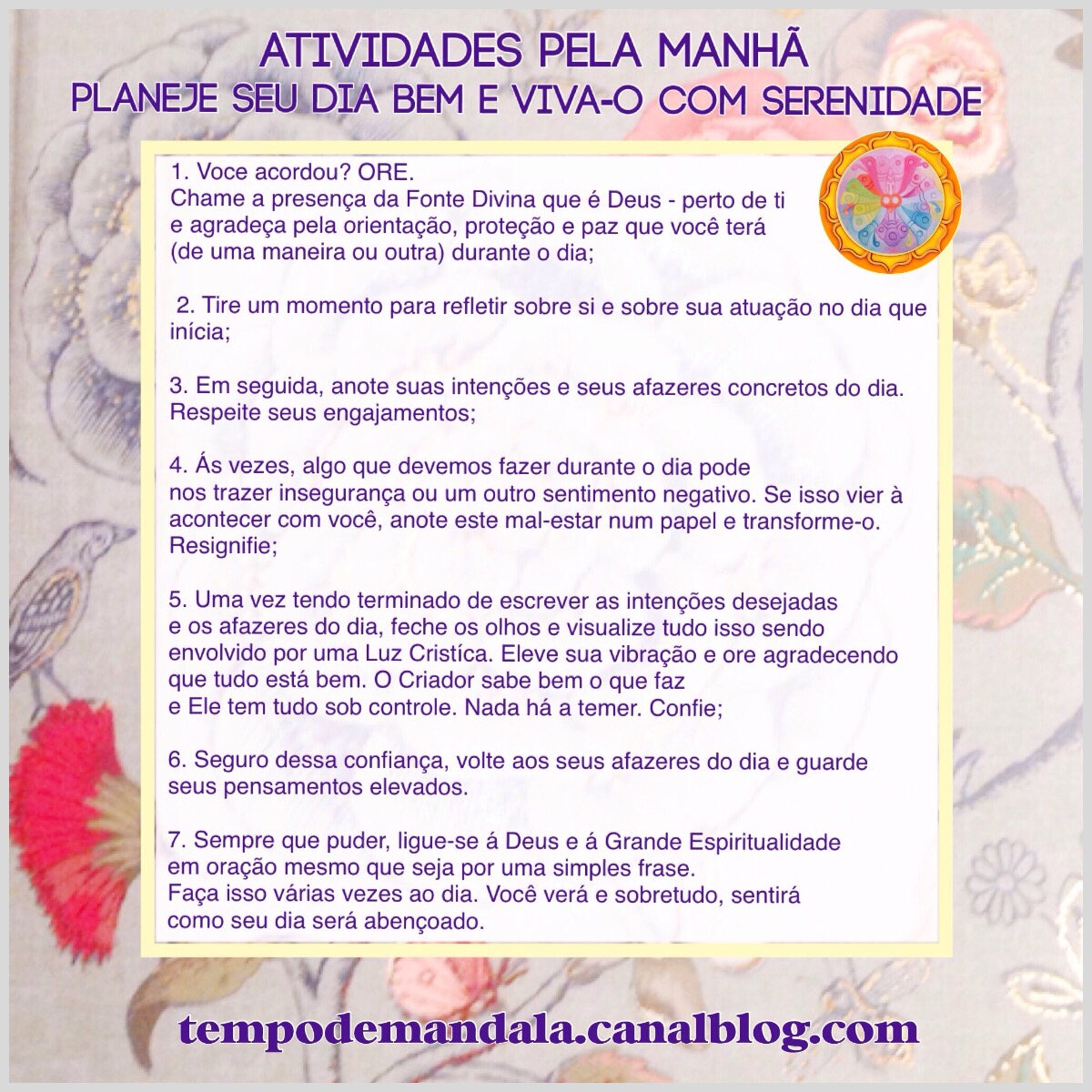 EXERCÍCIO : Planeje seu Dia e Viva-o com Serenidade (Atividades à fazer  pela Manhã) - Tempo de Mandala - Mandala, Arte & Arteterapia