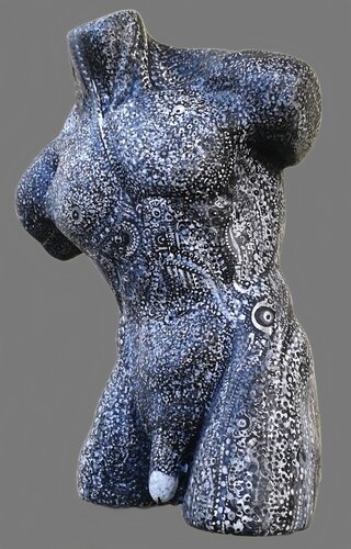 Hervé THAREL SCHMIMBLOCK'S tartie's bust2 2015 collection Michel Béatrix - acrylique sur buste terre cuite by TARTIE ±11x8cm 01 detoure