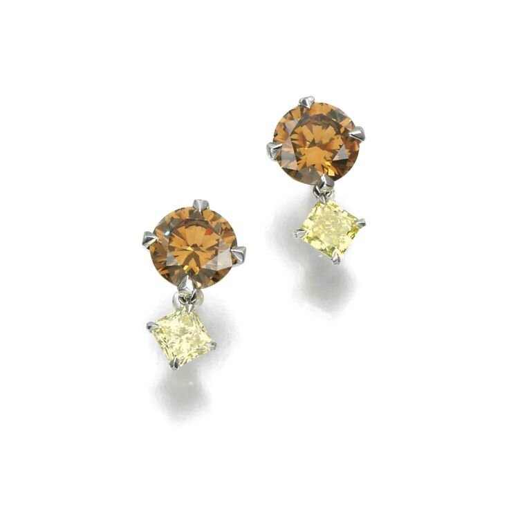 Pair of fancy coloured diamond earrings