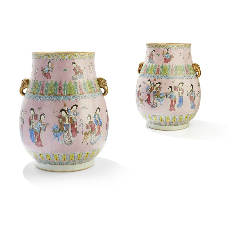 Magnificent pair of large famille rose vases, Qing dynasty, 18th-early 19th century