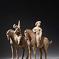 Four pottery equestrians, China, Tang dynasty, 8th century