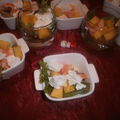 Salade de mangues, crevettes, et chèvre en verrines