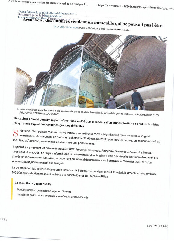 Vente immeuble illégal - Condamnation 125 000 euros SCP Ducourau notaire - Page 1