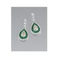 Pair of emerald and diamond ear pendants