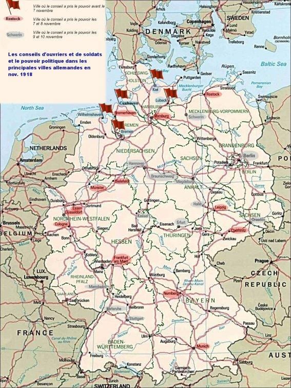 carte allemagne 1918 carte révolution allemande   Photo de Révolution spartakiste 1918 